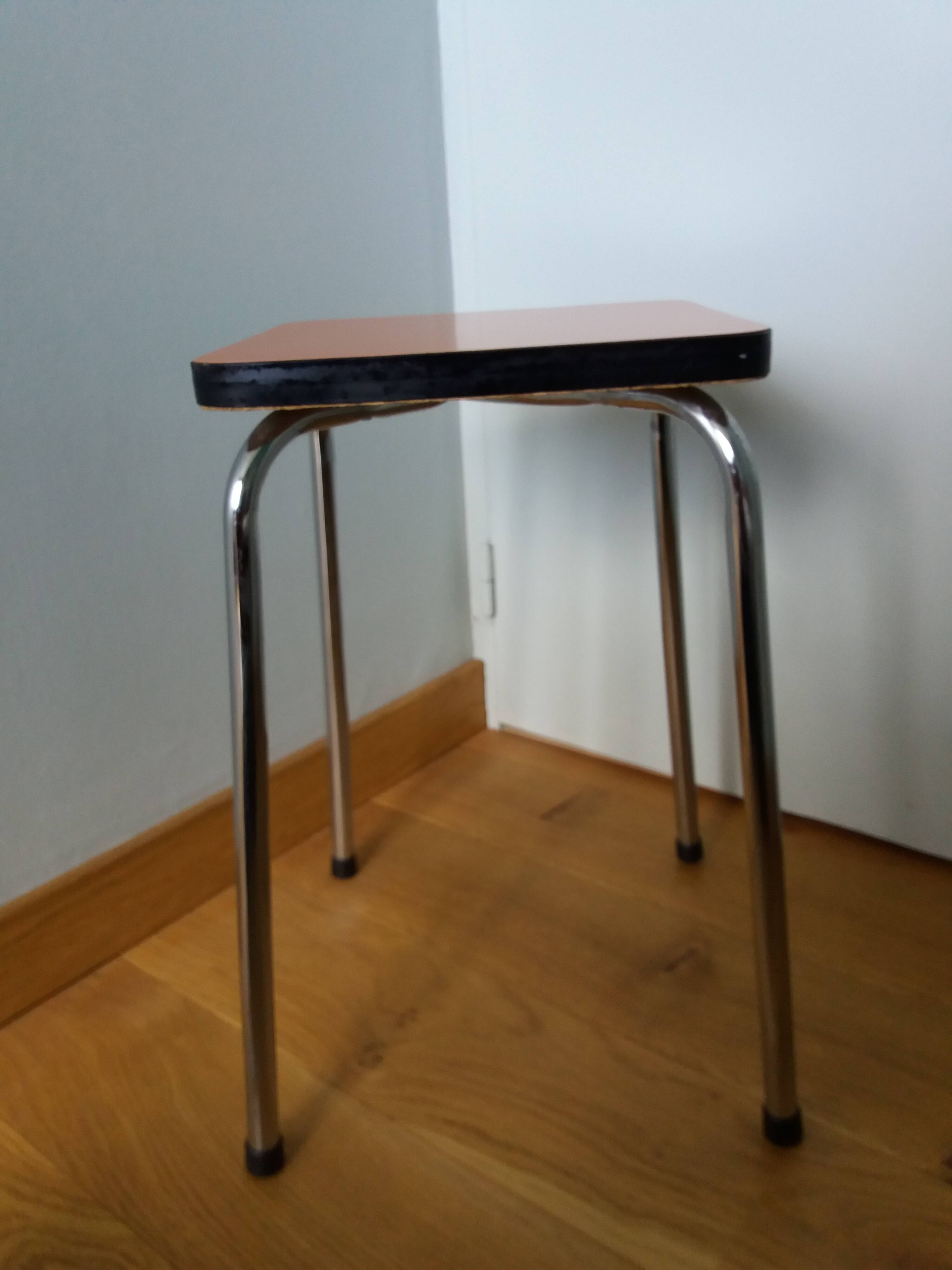 Chrome metal and orange formica stool