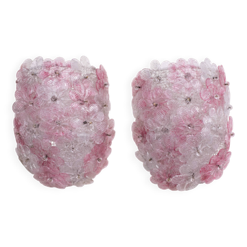 Set of 2 Murano Wall Light Pink Flower by Seguso, 1970
