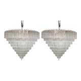 Set of 2 Clear Triedro Murano Glass Chandelier in Venini Style