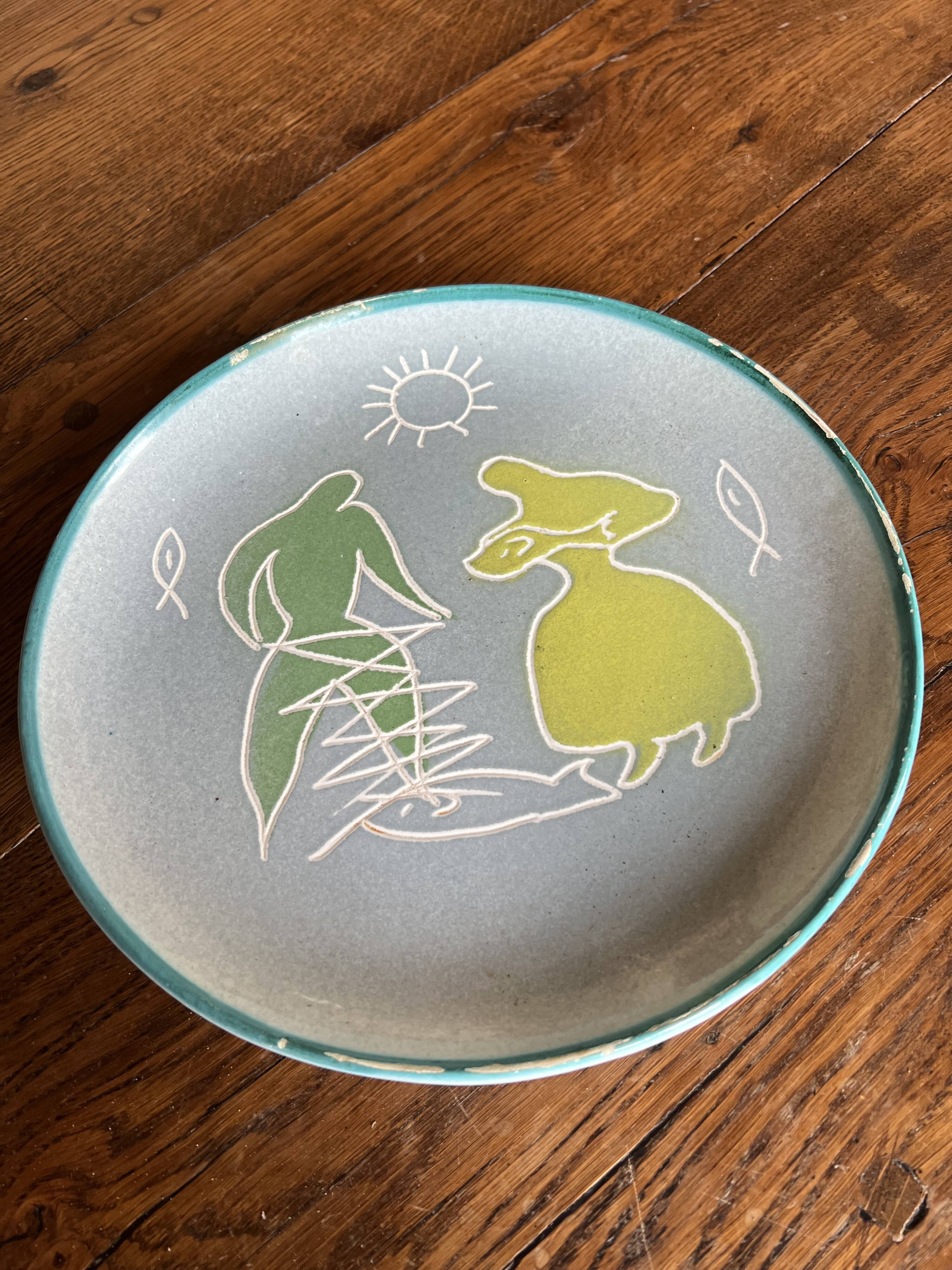 Vallauris decorative plate – hand-decorated – modern style