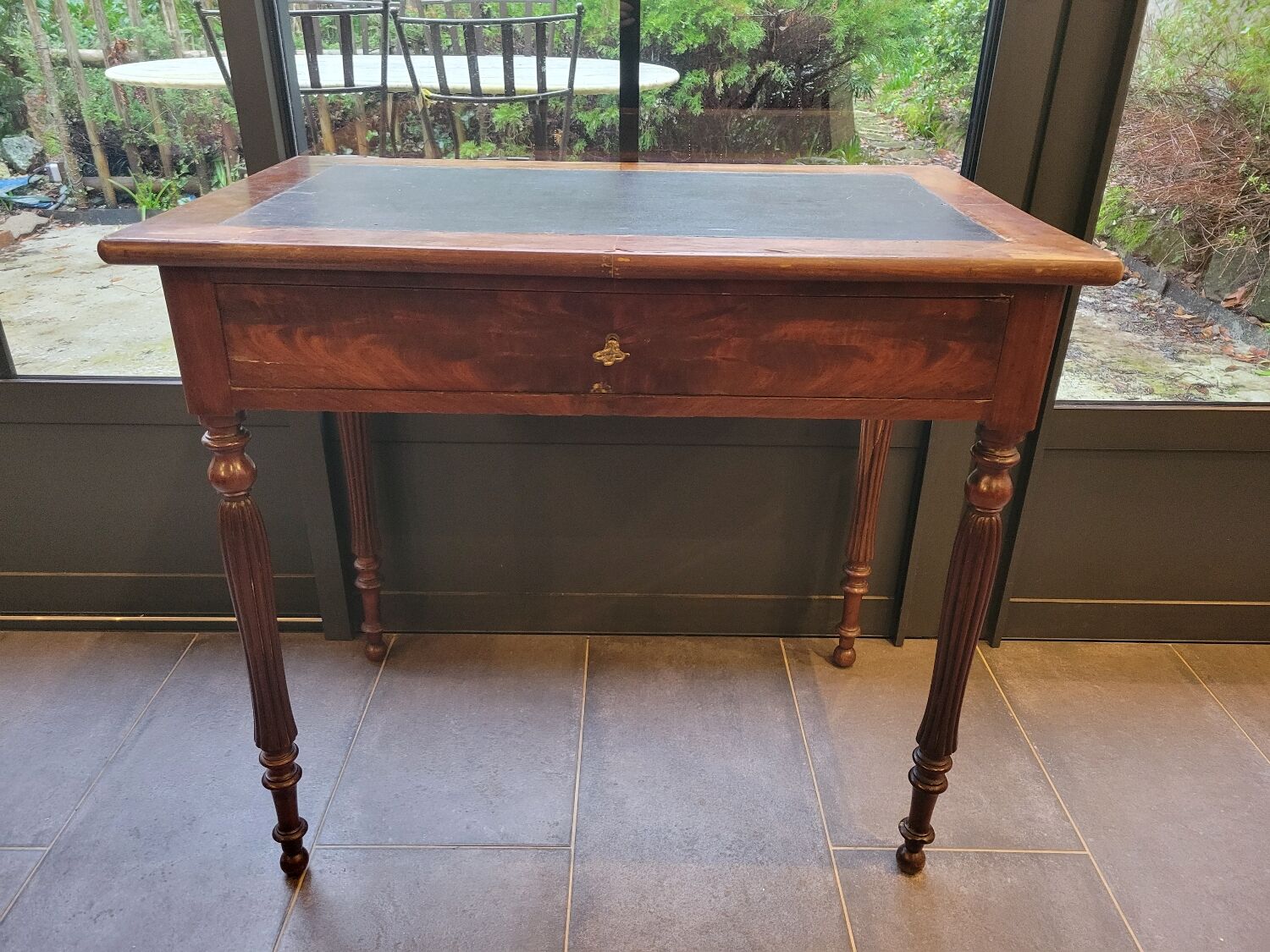 Side table with drawer and leather top