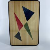 1950s tray with colored straw marquetry and geometric pattern