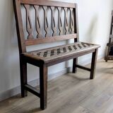Old church bench in pitch pine, rustic charm and authentic patina.
