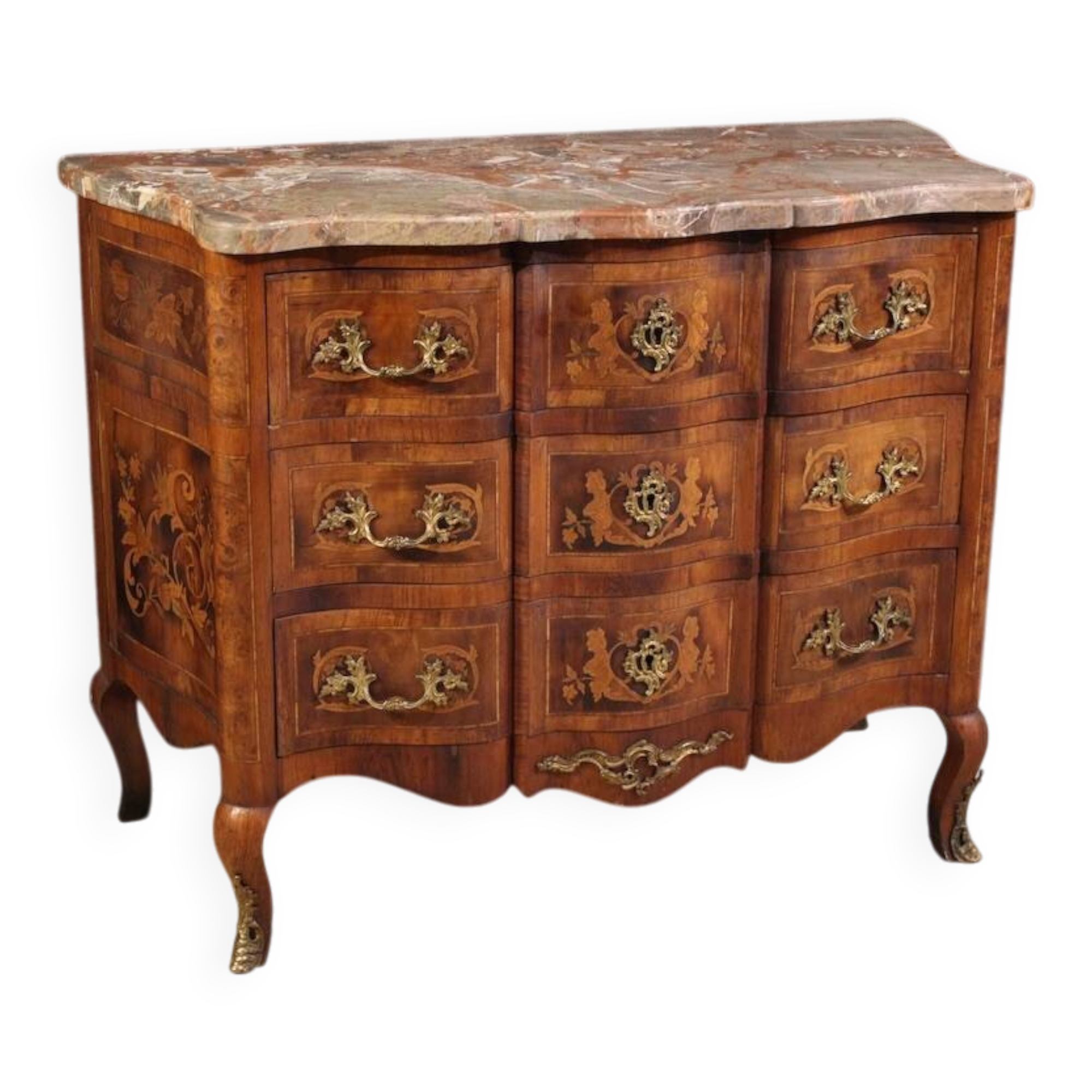 Commode en marqueterie française de style Louis XV du 20e siècle