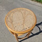 Tabouret haut de bar en bois courbé et cannage