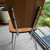 Duo of chairs in formica imitation brown wood and eiffel feet