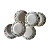 Assiettes plates anciennes X6 modèle "Quiberon" de la manufacture française de Badonviller