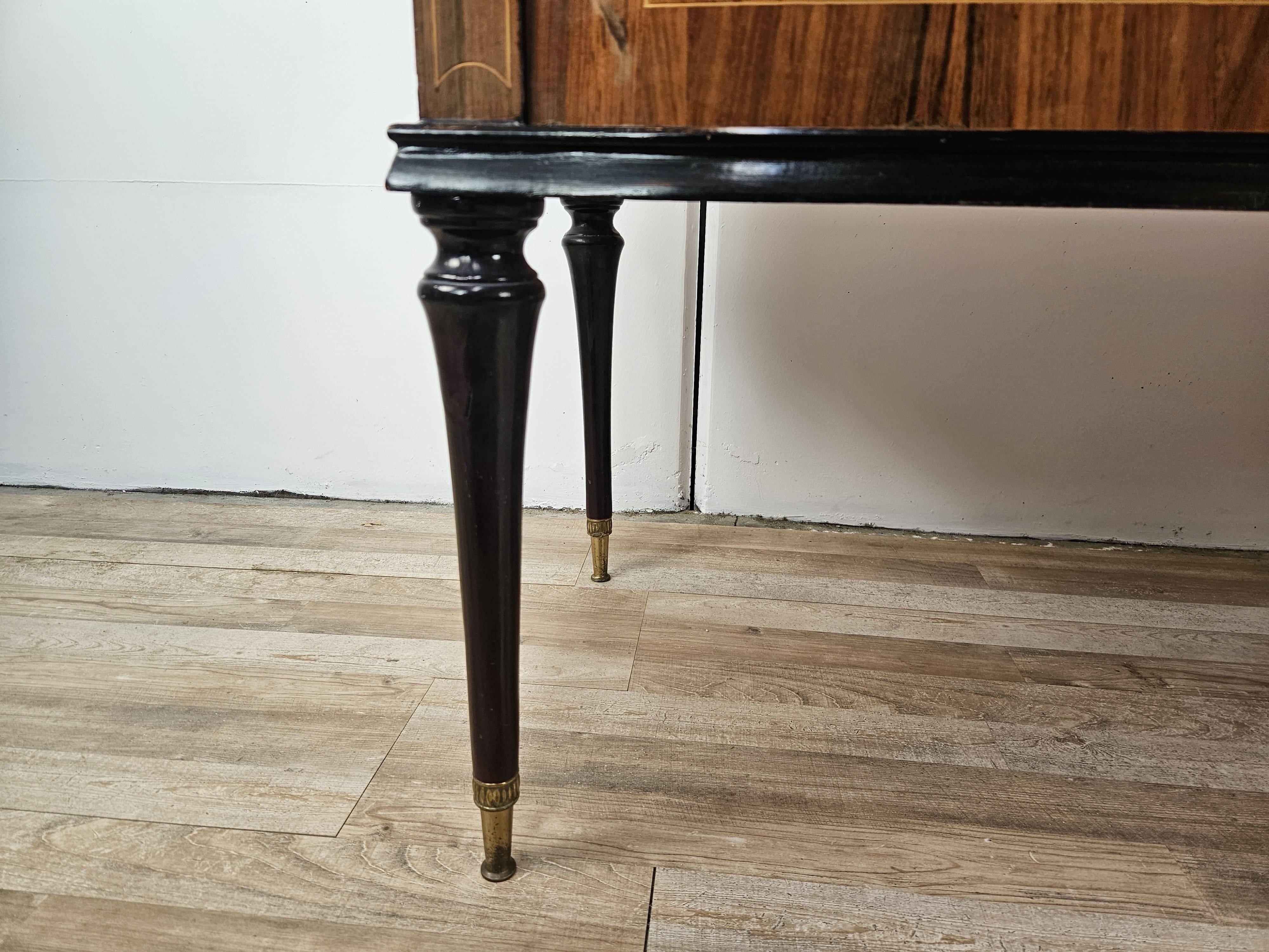 1960s bedroom dresser with six drawers and glass top