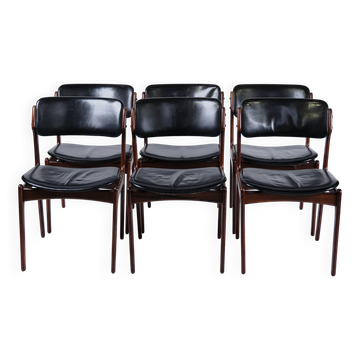 Set of six dining chairs – Erik Buch – Model OD 49 – Rosewood and black leather – O.D. Furniture – 1950s