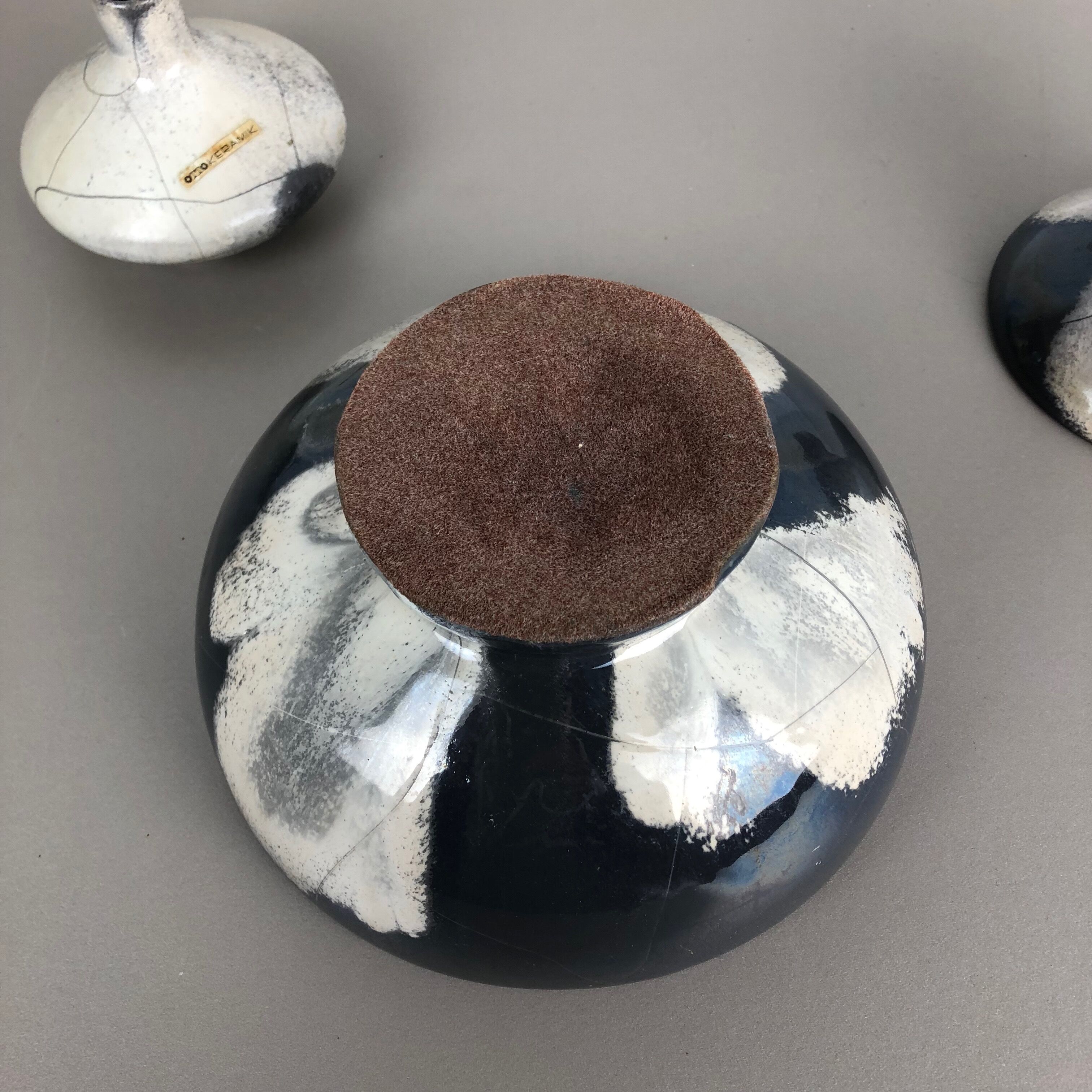 Set of 3 grey ceramic studio pottery vase objects by Otto Keramik, Germany 1980s