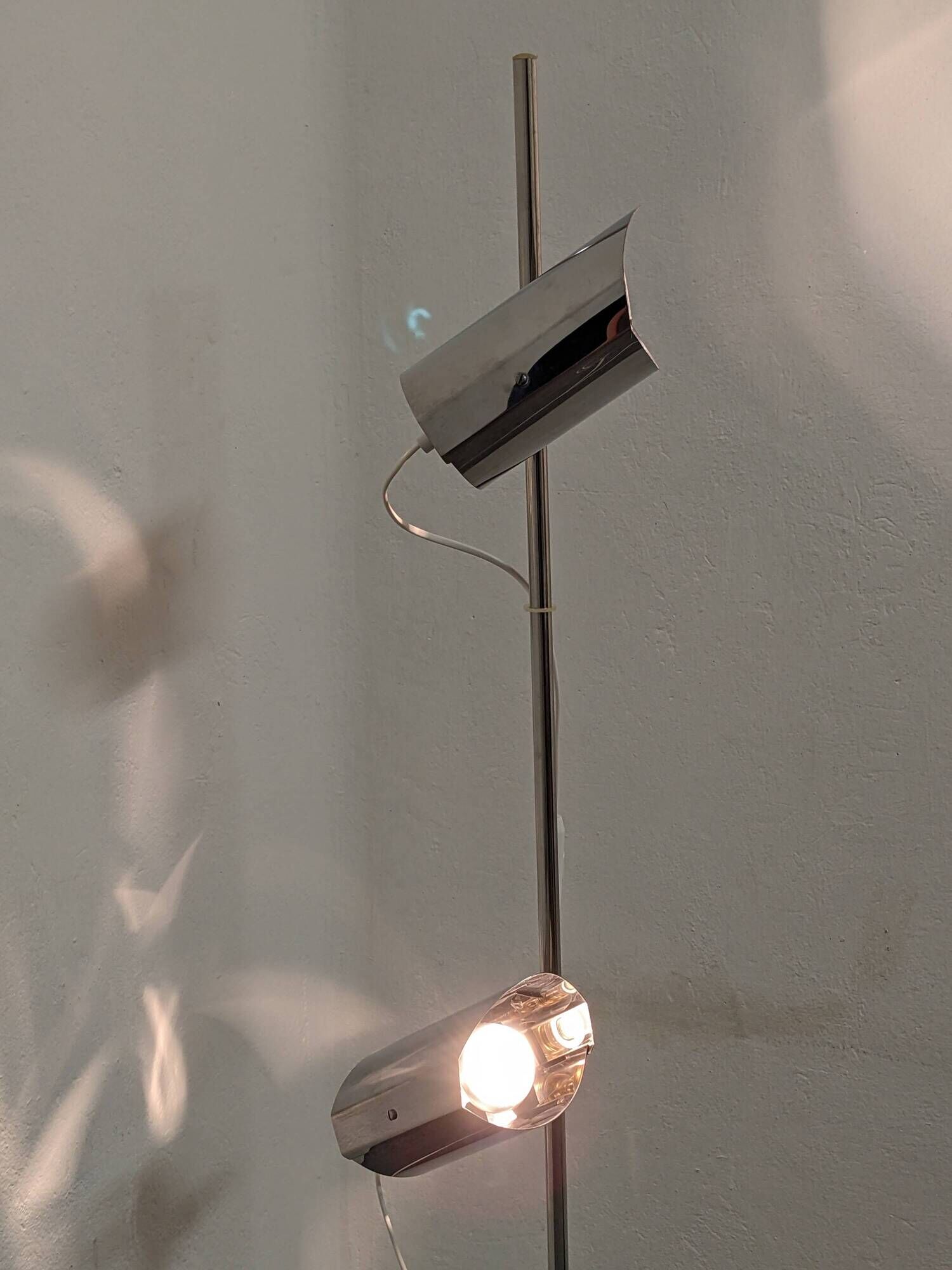 Space Age floor lamp with 2 chrome metal spotlights from the 60s/70s