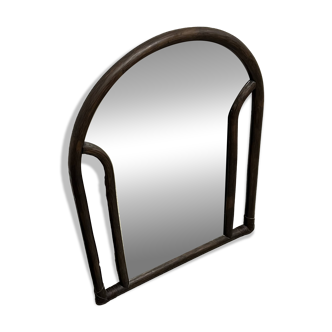 Vintage Miroir en Rotin Foncé