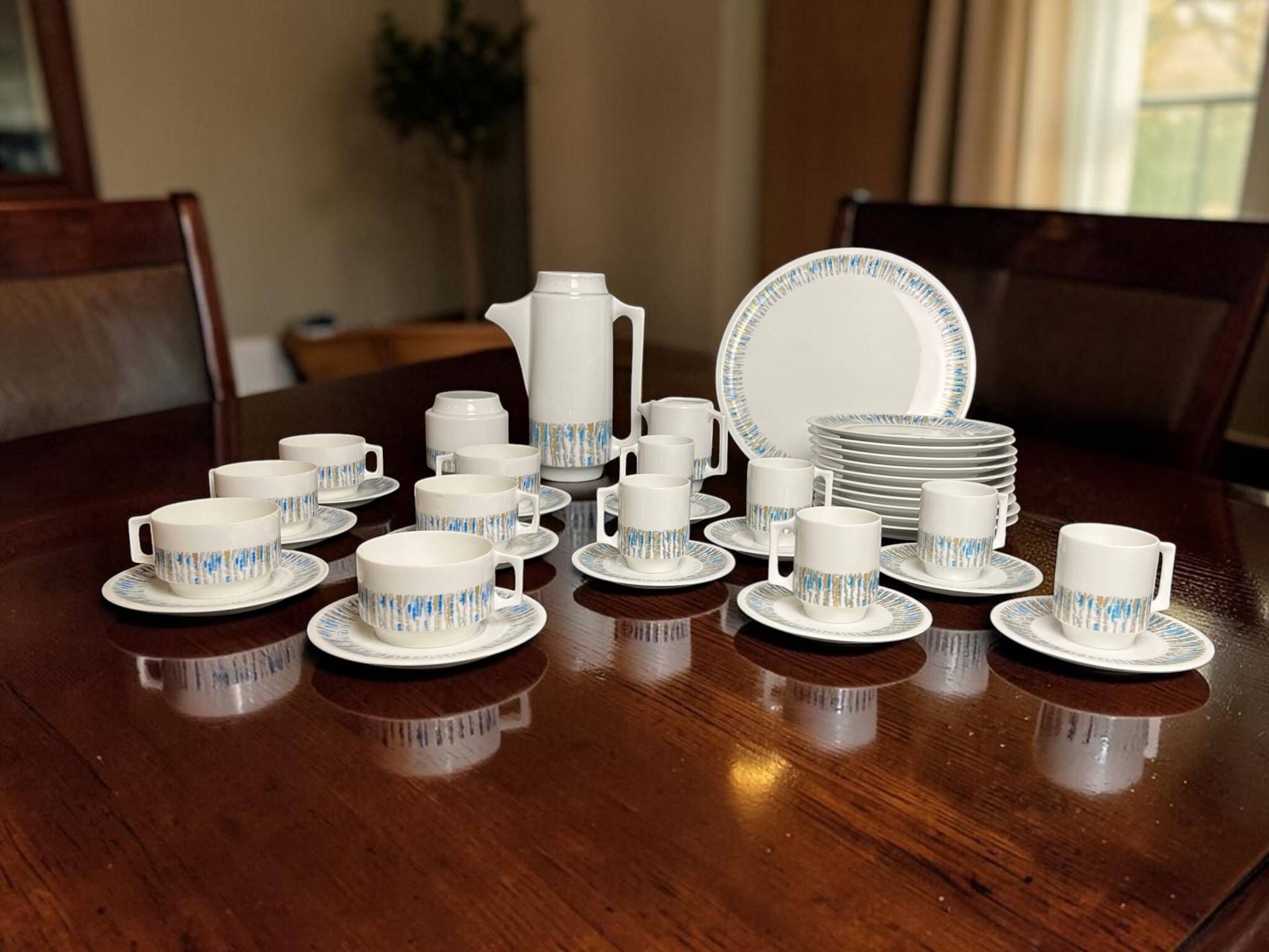 Coffee service tea dessert porcelain Limoges Jammet-Seignolle 20th century