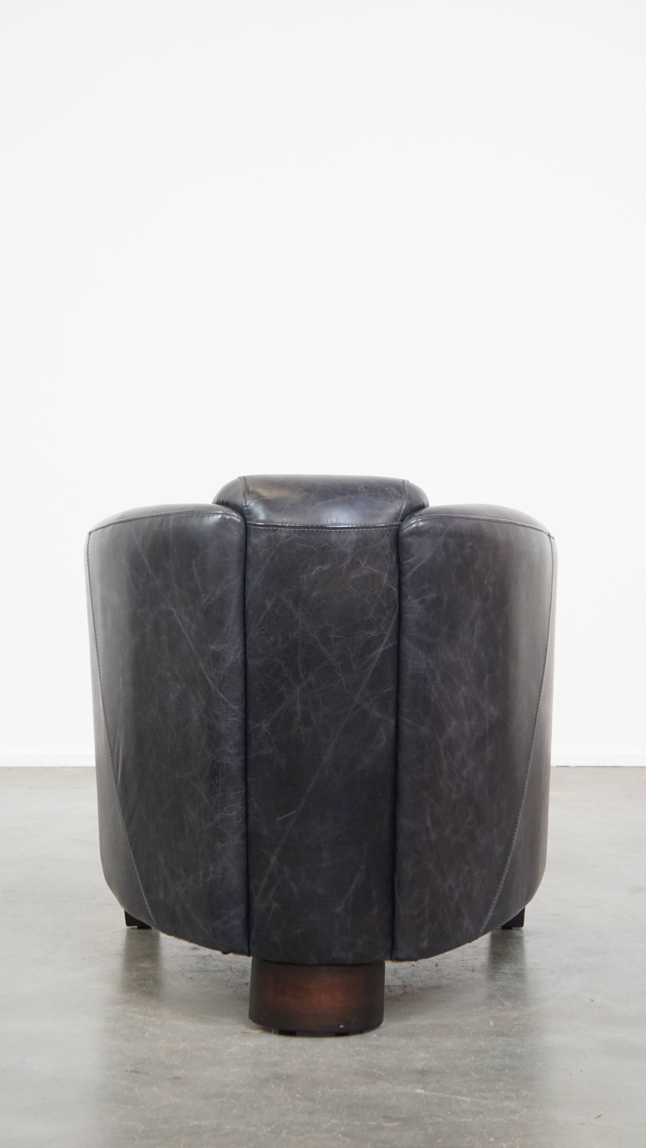 Black Cowhide Leather Aviator Armchair