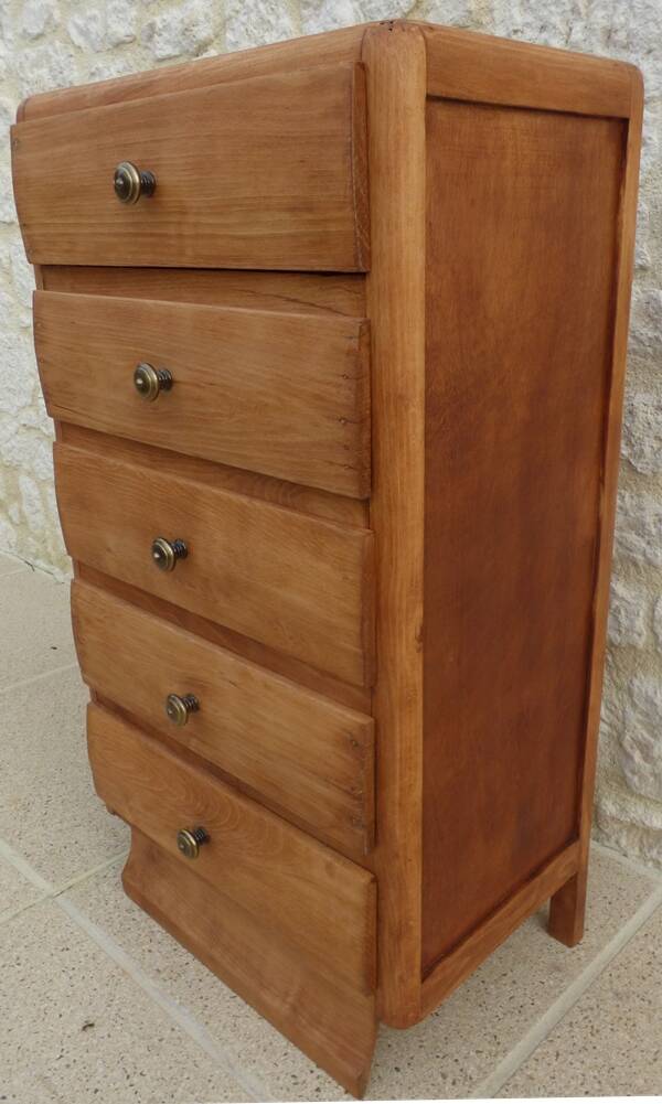 Art Deco 5-drawer chiffonier in solid wood with brass knobs – Fully restored