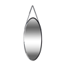 Oval Vintage Wall Mirror with Ebonized Wood Frame and a Leather Hook, Italy