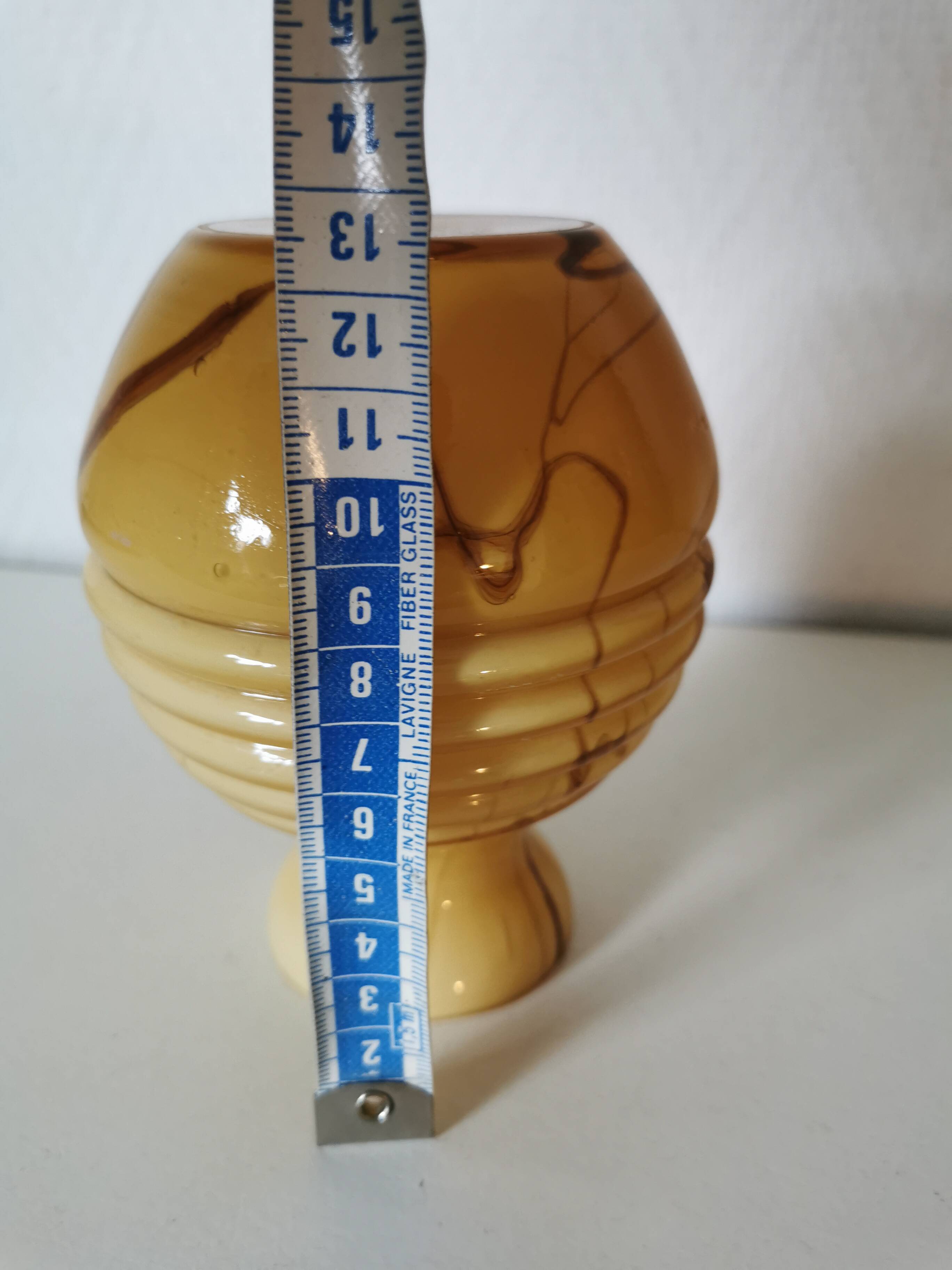 yellow and beige opaline vase from the 1950s