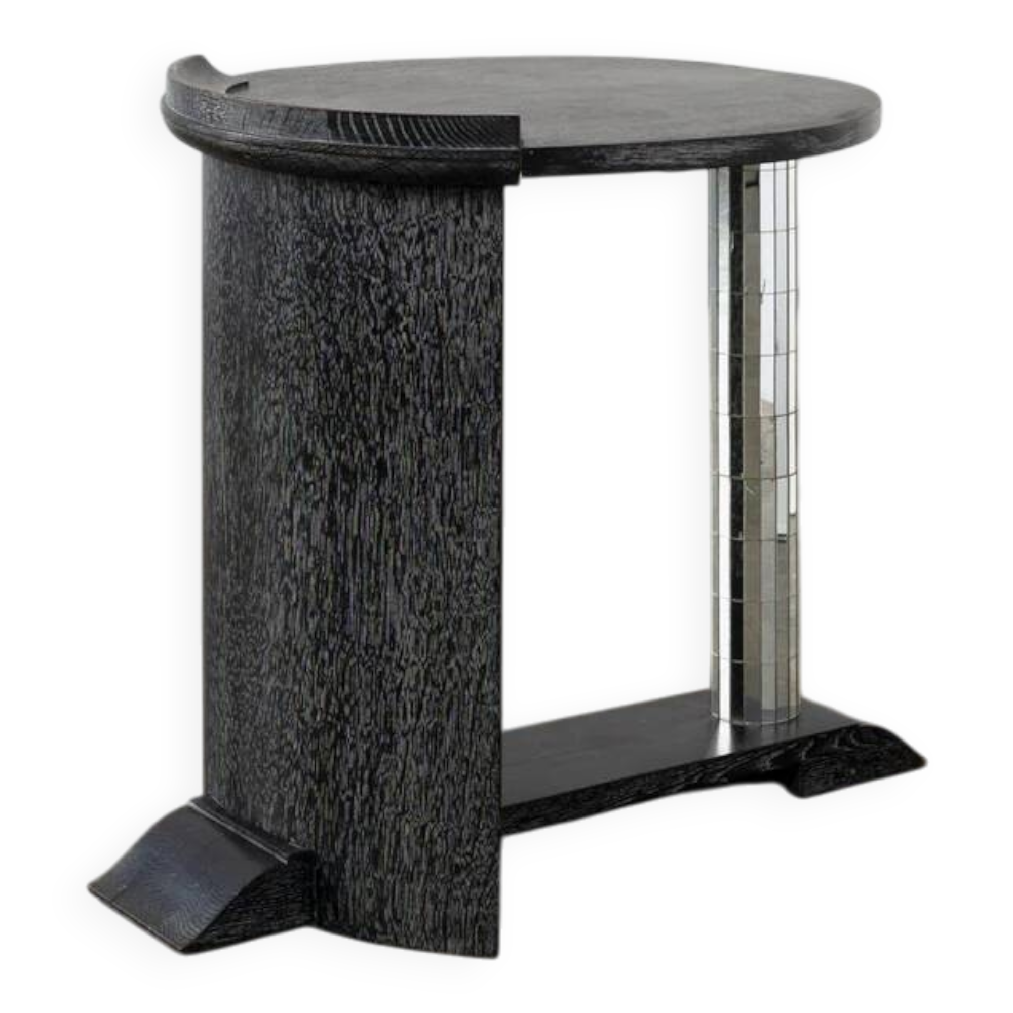 Vintage ebonised oak and mirror mosaic pedestal table