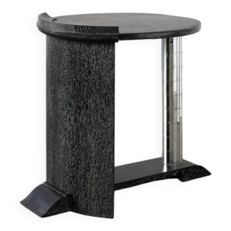Vintage ebonised oak and mirror mosaic pedestal table