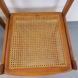 Pair of vintage sleigh chairs in beech wood and cane from the 70s