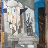 Tableau hst cubiste par guy feinstein (né en 1929) "l'atelier de l'artiste" 1956