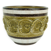 italian mid century PLANT POT nuovo rinascimento relief decor white brown