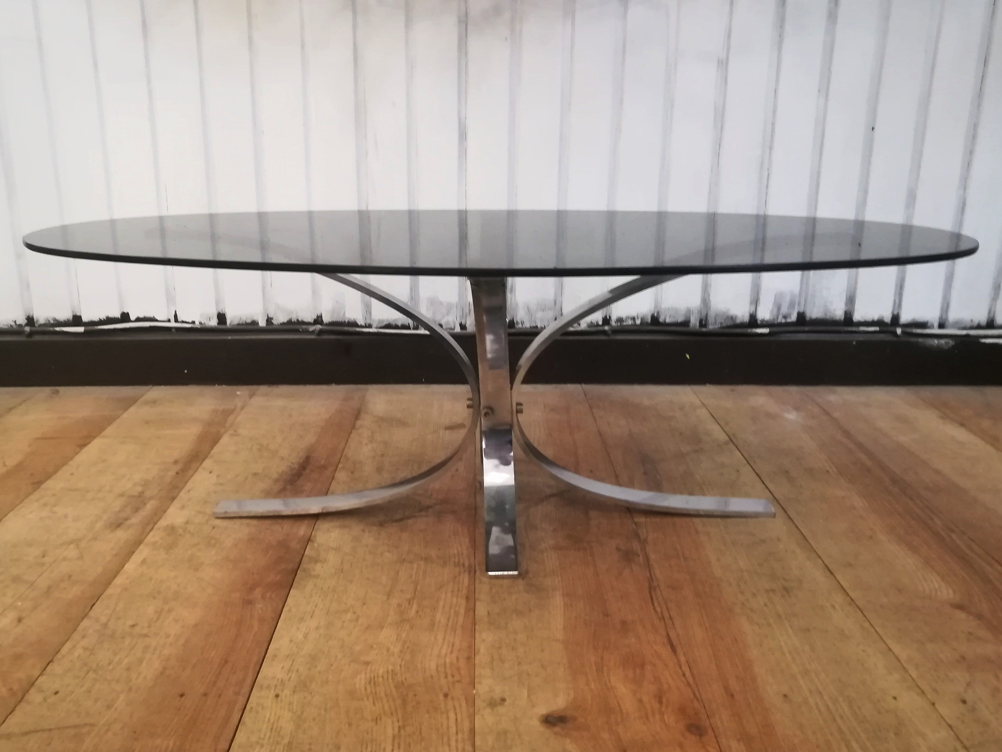 Chrome steel coffee table and smoked glass