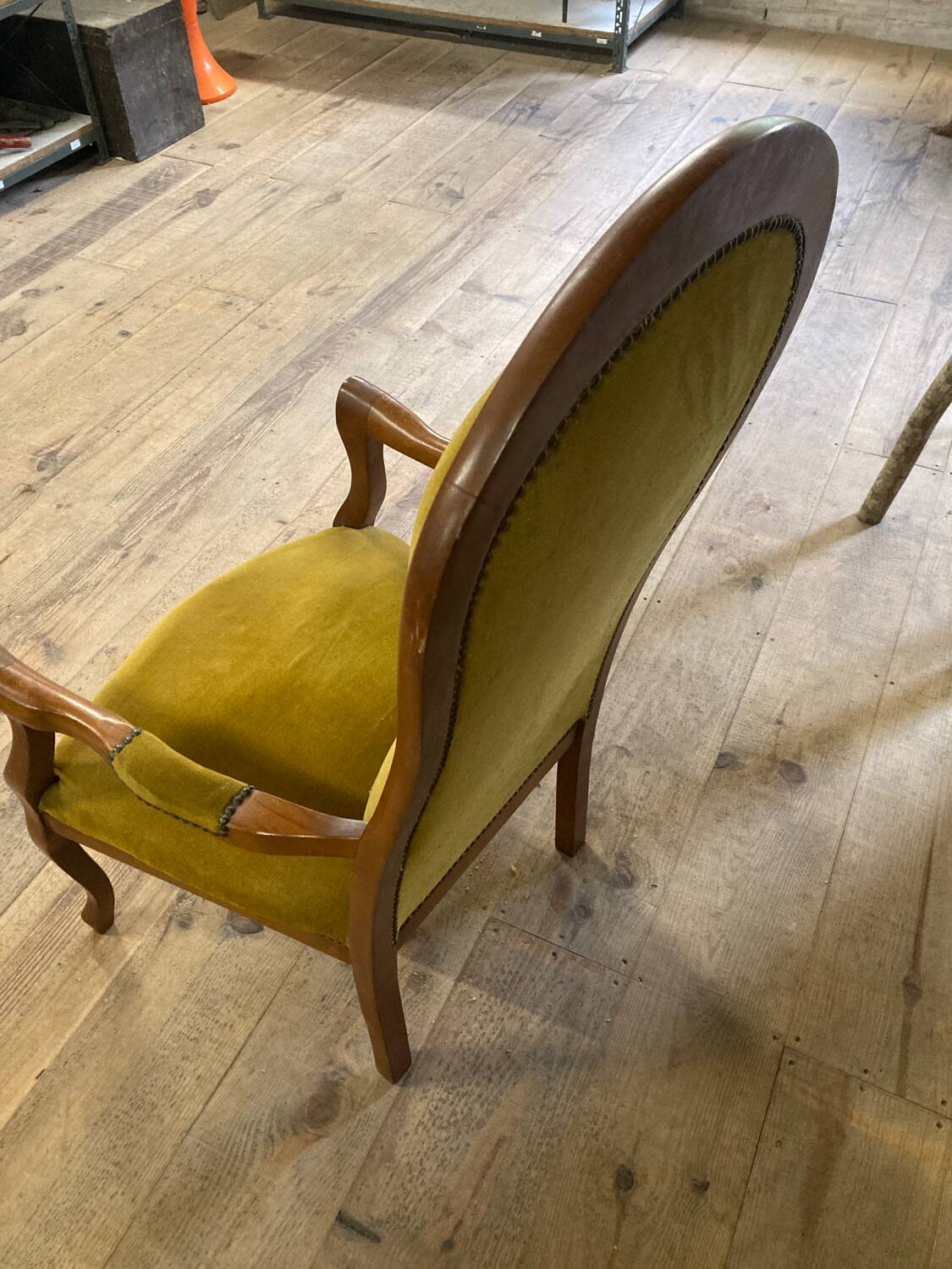 Voltaire armchair yellow velvet 19th century mahogany