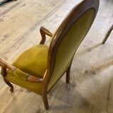 Voltaire armchair yellow velvet 19th century mahogany