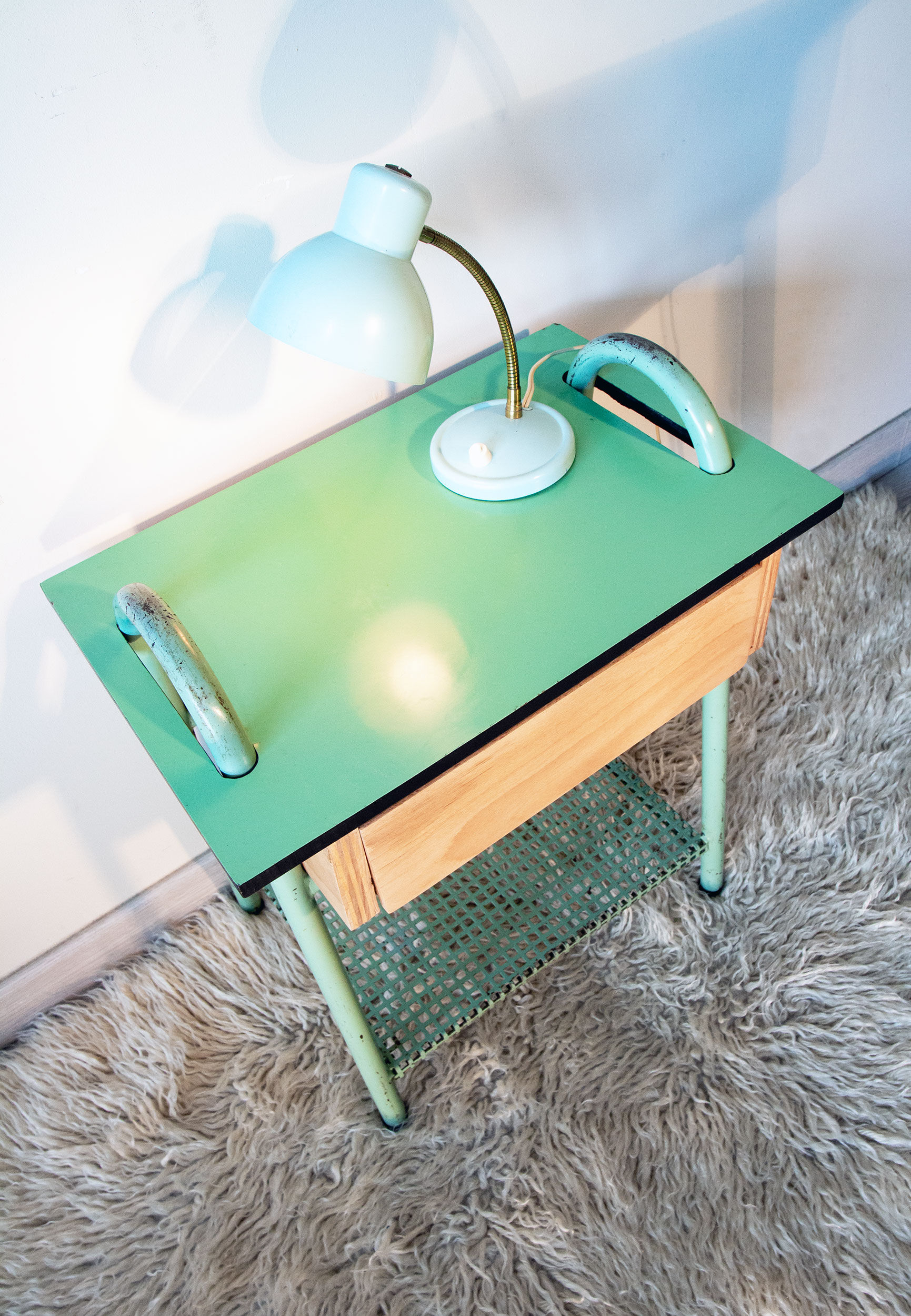 Boarding school bedside table year 50, water green