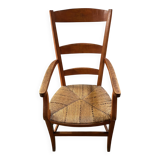 provençal armchair with dark beech armrests two-tone straw seat
