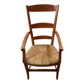 fauteuil provençal avec accoudoirs hetre fonce assise paille bicolore