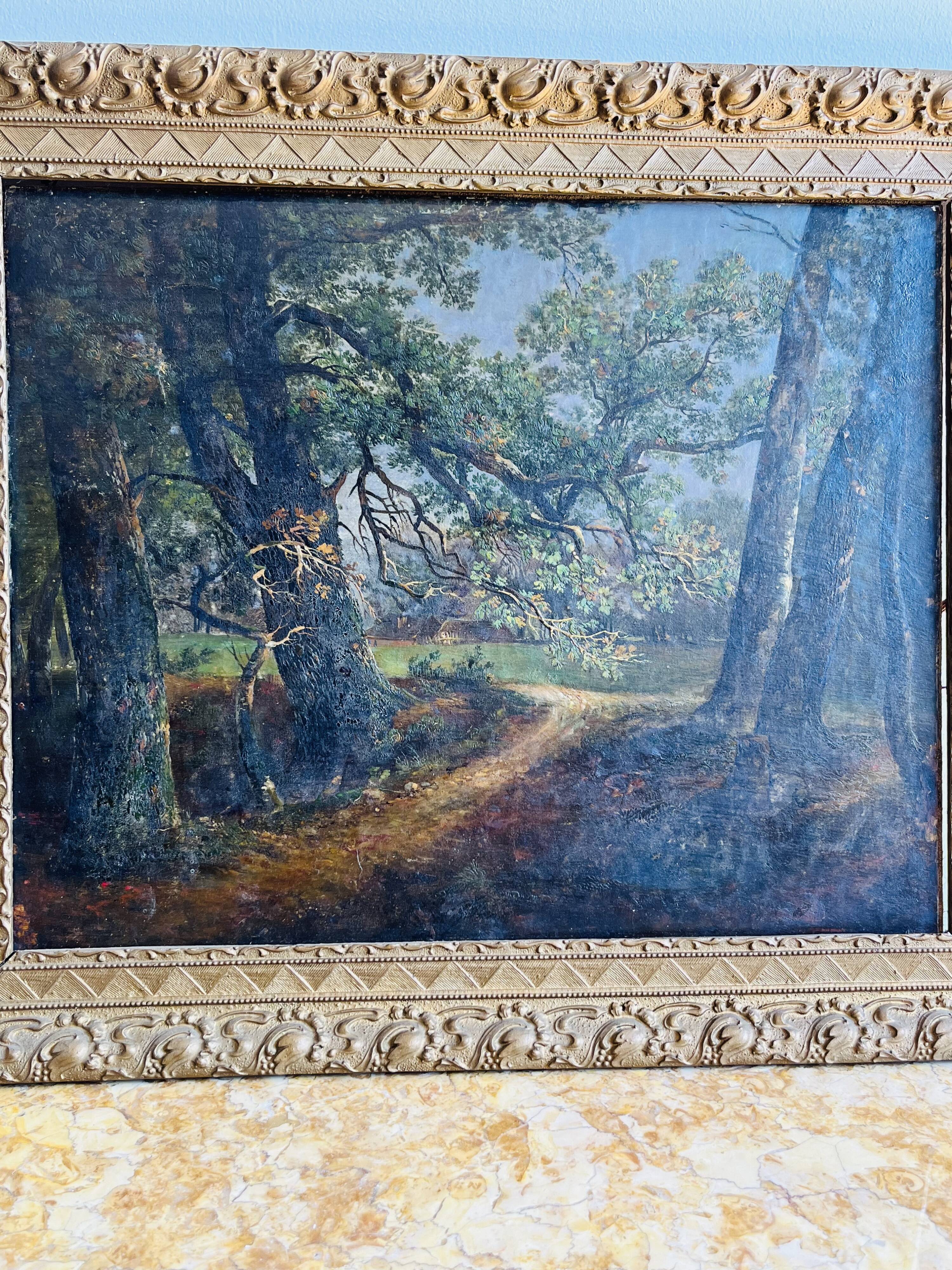 Oil painting on canvas path in the woods