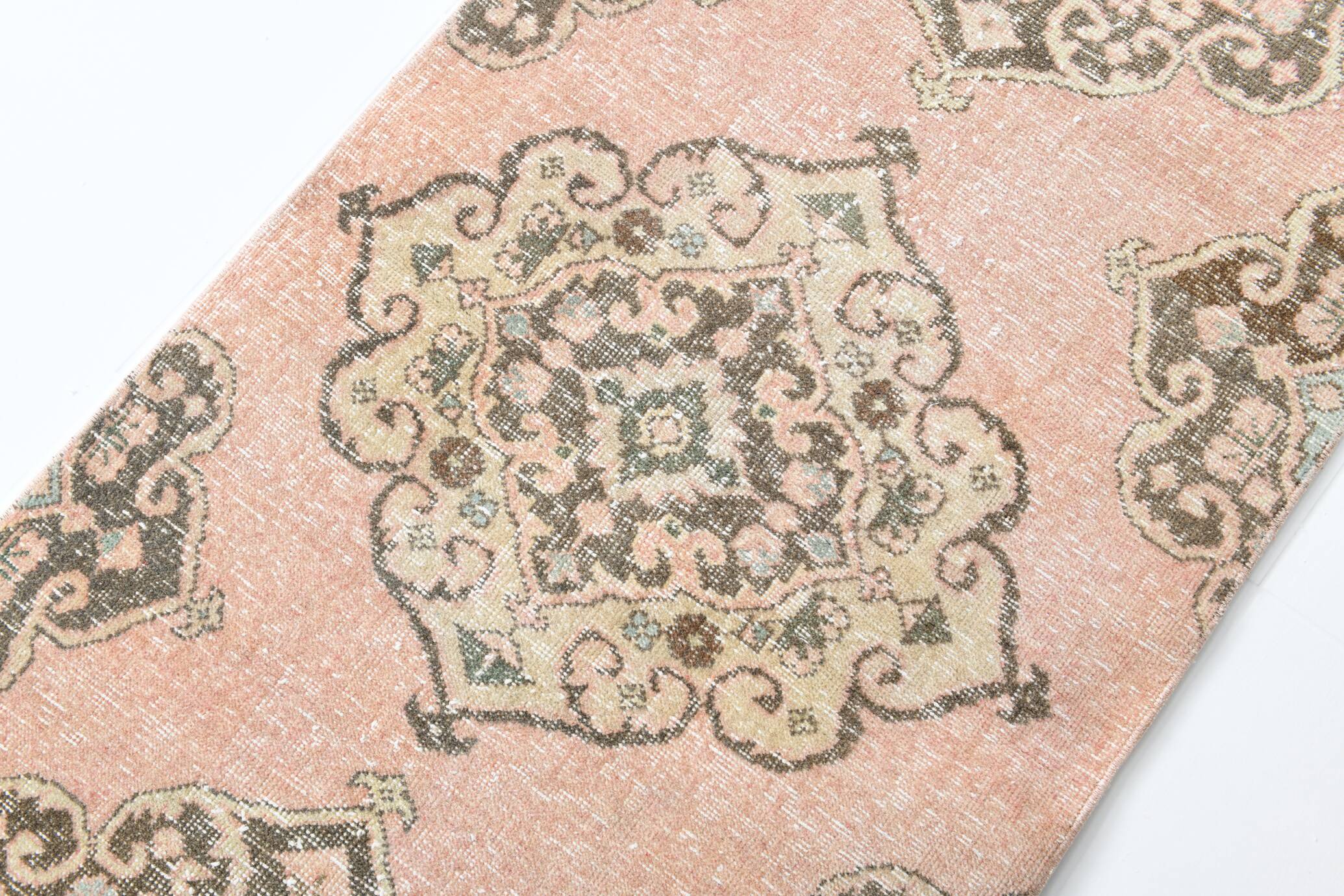 3x12 Pink & Brown Madallion Pattern Persian Runner Rug, 79x382Cm