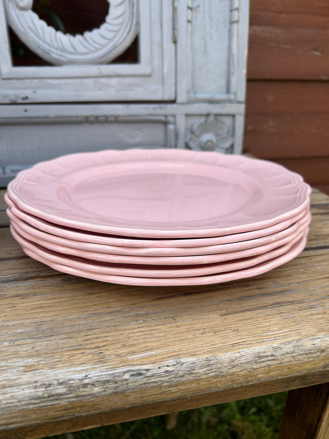 13 vintage powder pink plates