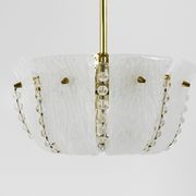 J.T. Kalmar Petite curved suspension basket, brass and glass, Austria, 1950s