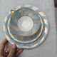Vintage Bavaria ivory tea/coffee trio, sky blue & gold graphic waves.