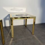 Pair of coffee tables, side table, glass and brass 60x60cm Italy 1960