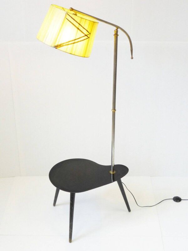 Lampadaire tablette rognon palette tripode 1950