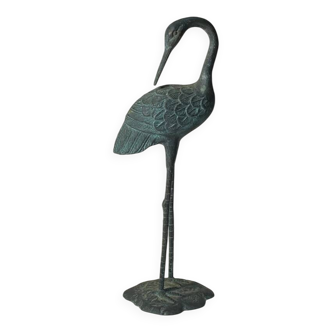 Bronze crane sculpture