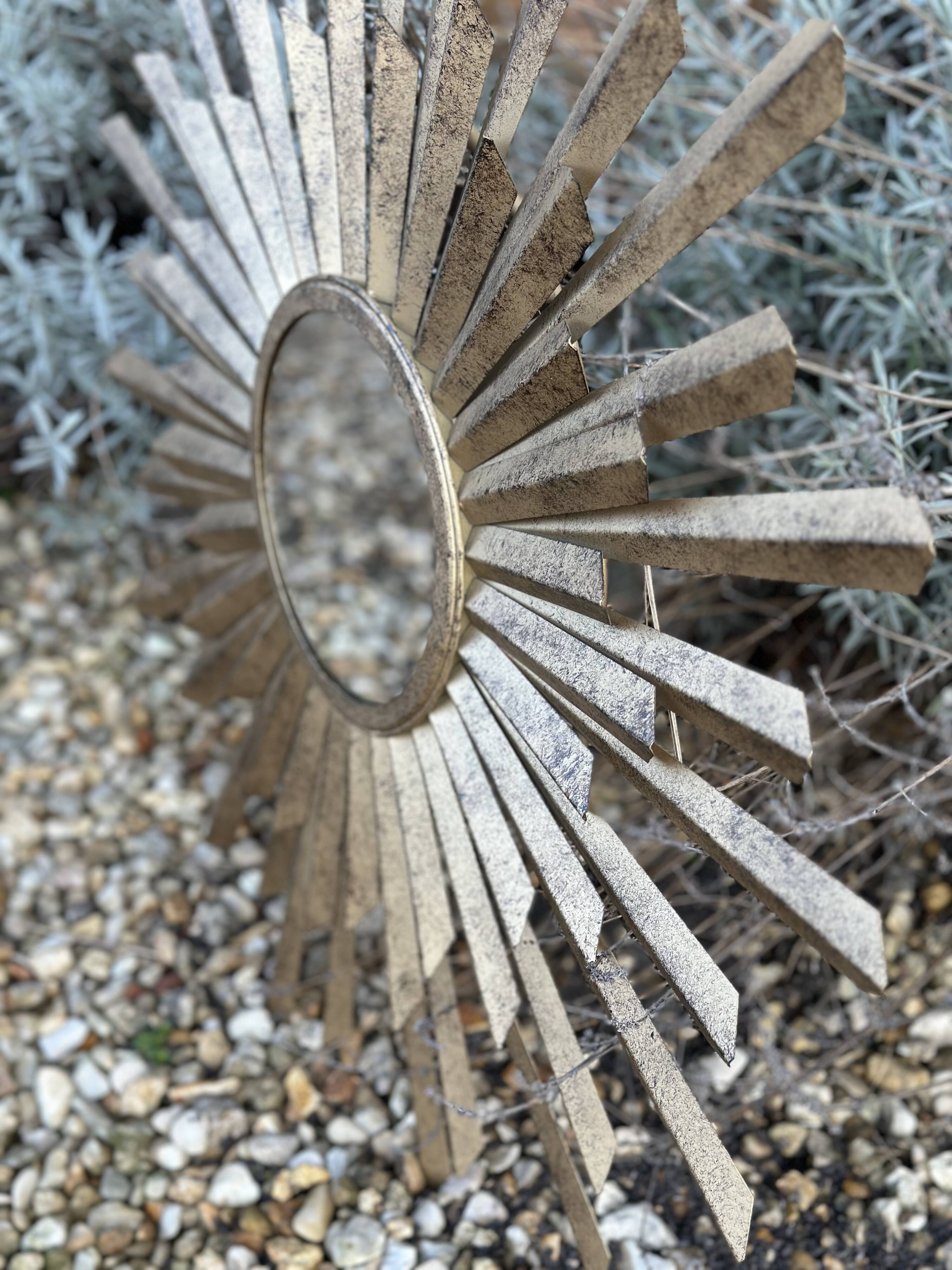 Sun mirror in patinated gold metal from the 2000s Diam 76 cm