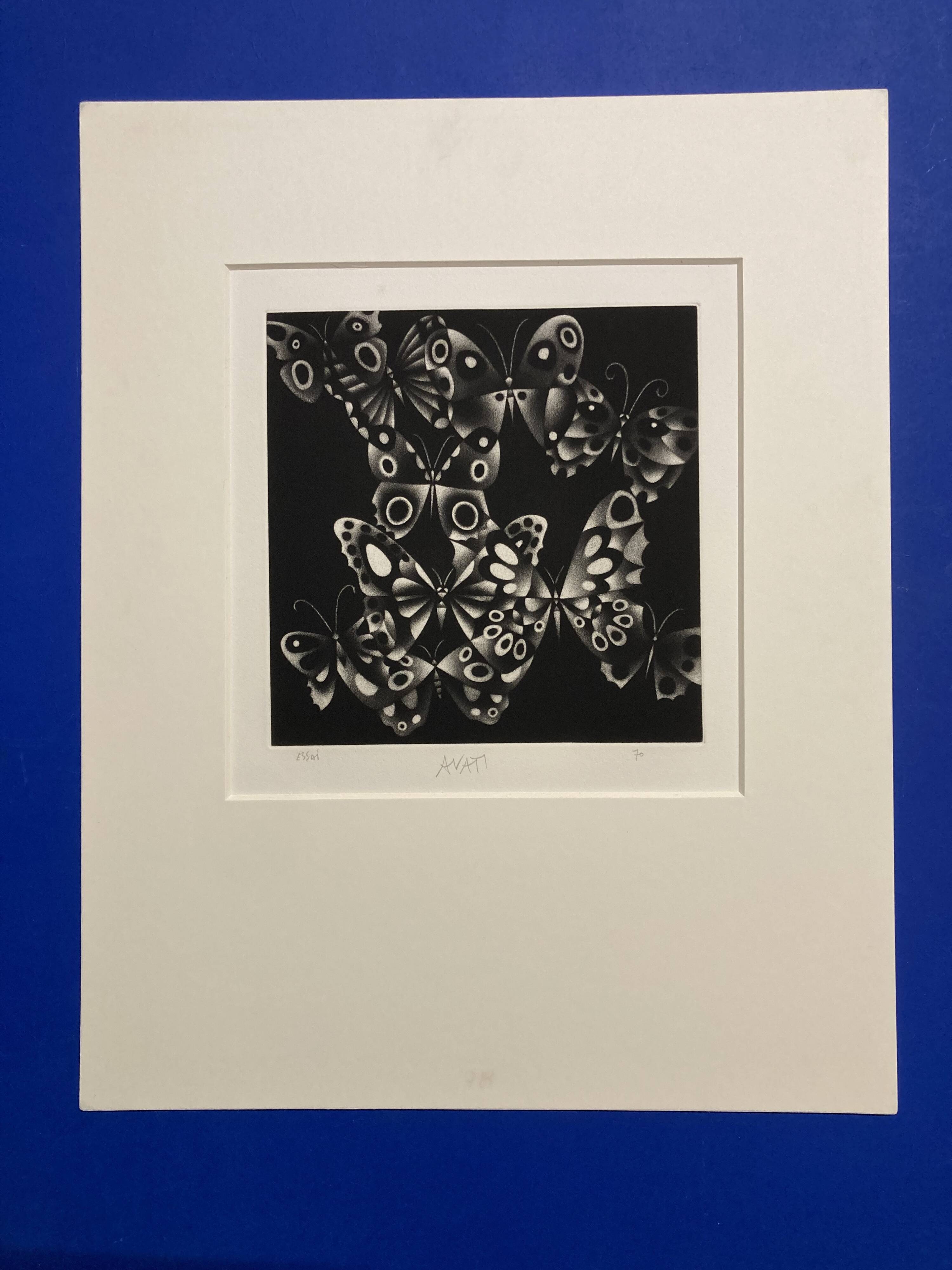 Mario avati (1921-2009), butterflies, black manner, 1970