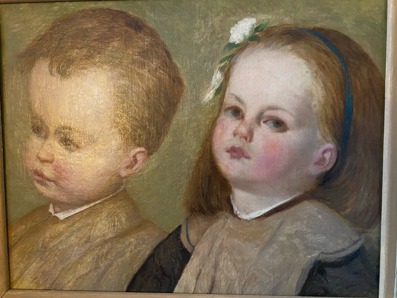 Old portrait of a girl and boy