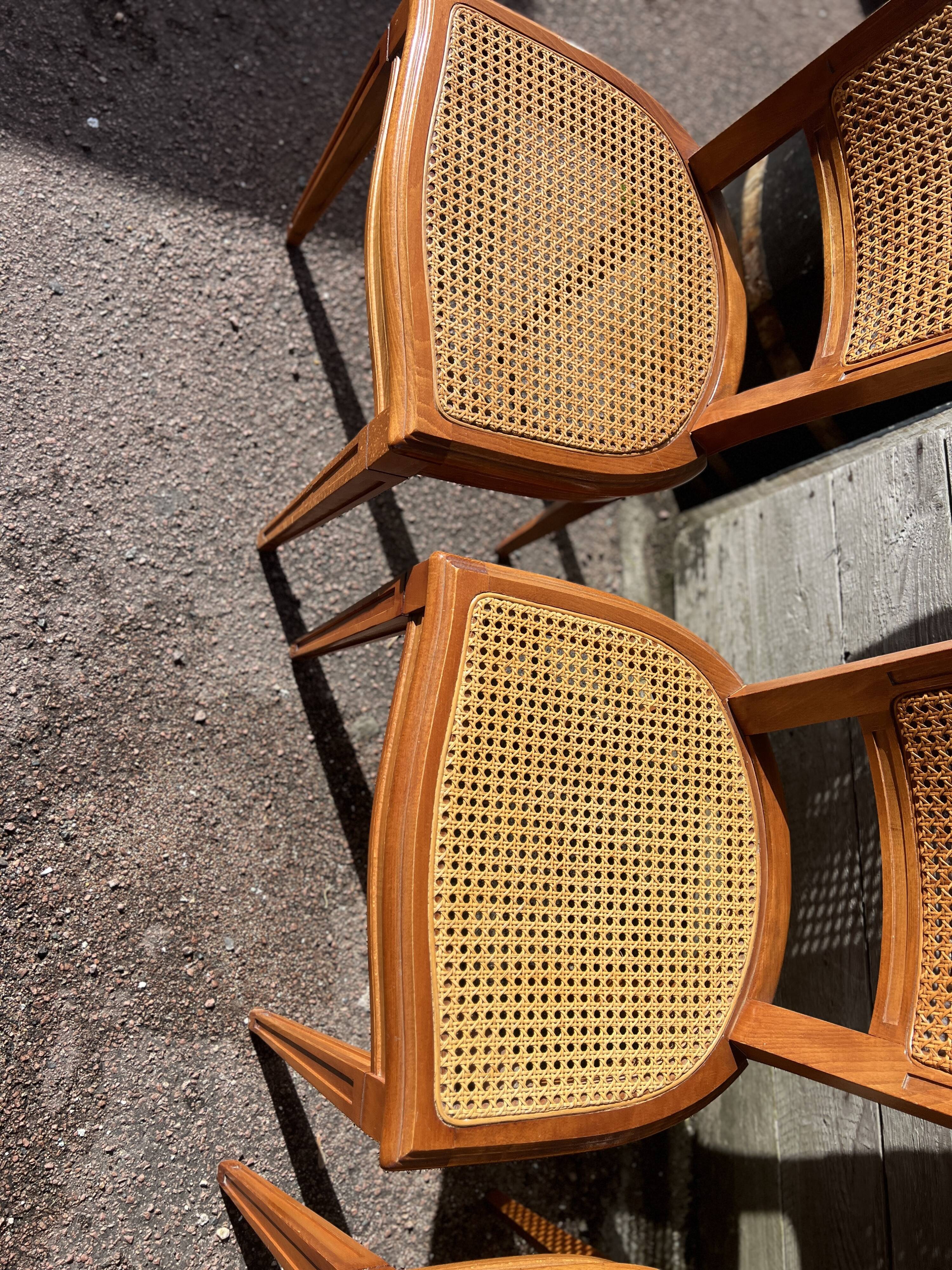 Six Art Deco chairs, 1960s, beech and cane
