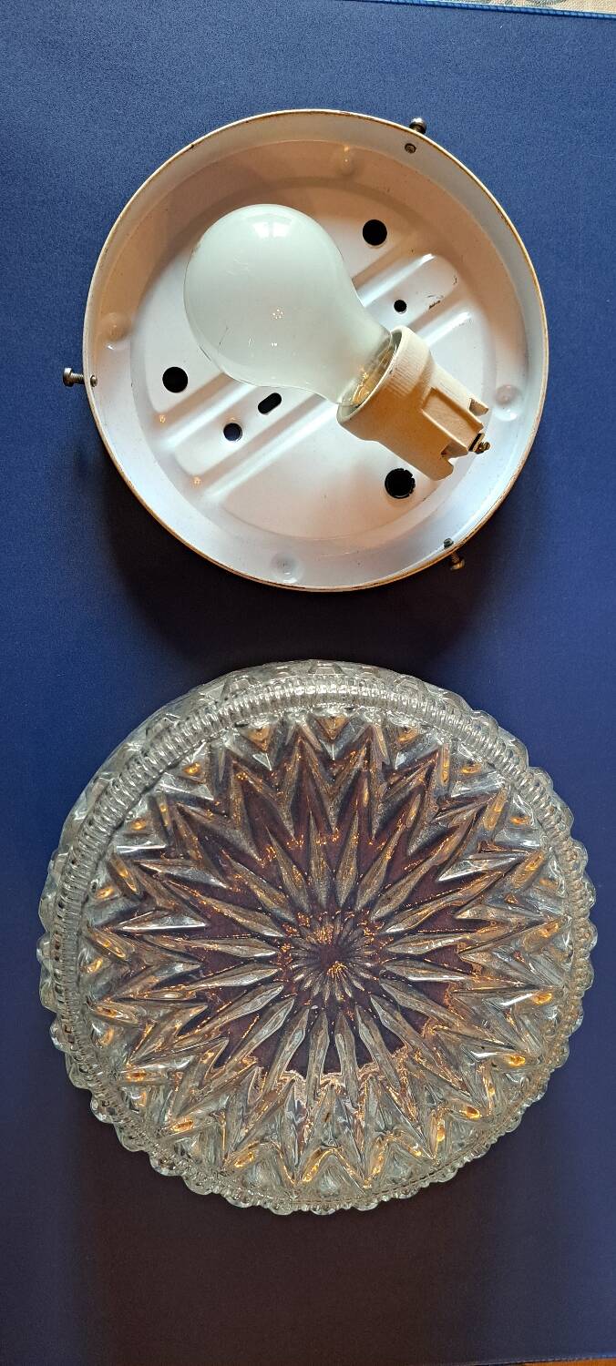 Antique large ceiling light in molded pressed glass.