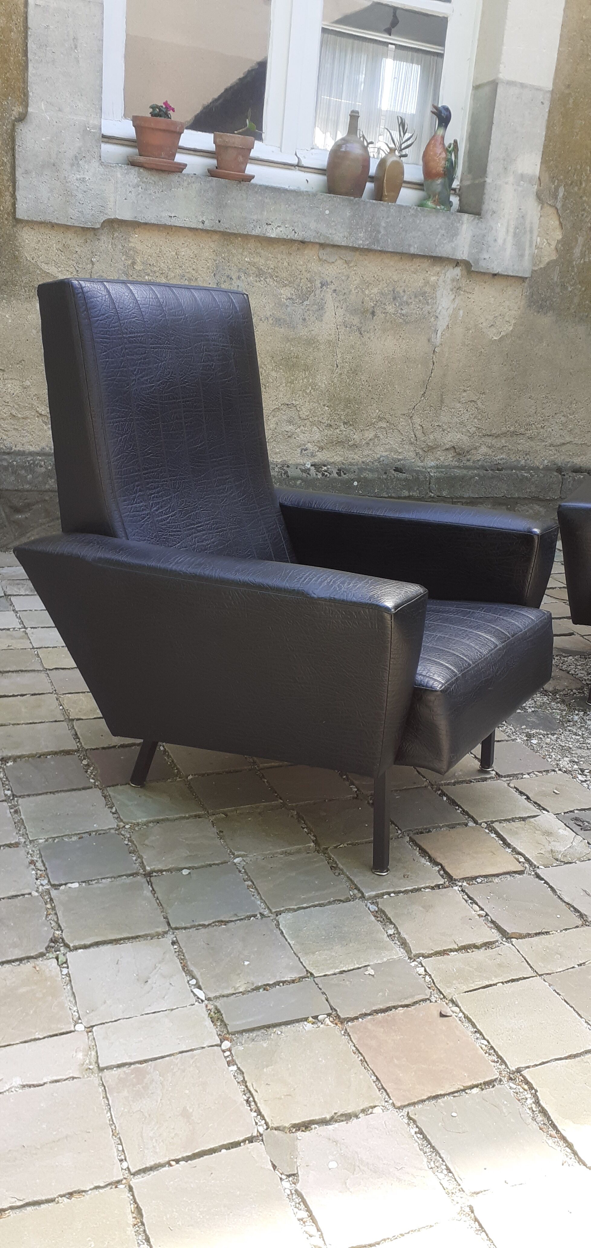 Pair of armchairs vintage year 60 imitation black leather