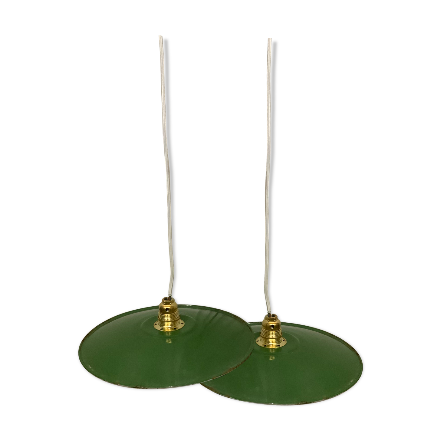 Duo de suspension vintage en tôle émaillée style ferme indus vert et blanc