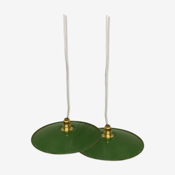 Vintage suspension duo in enamelled iron style indus green and white