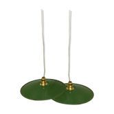 Duo de suspension vintage en tôle émaillée style ferme indus vert et blanc