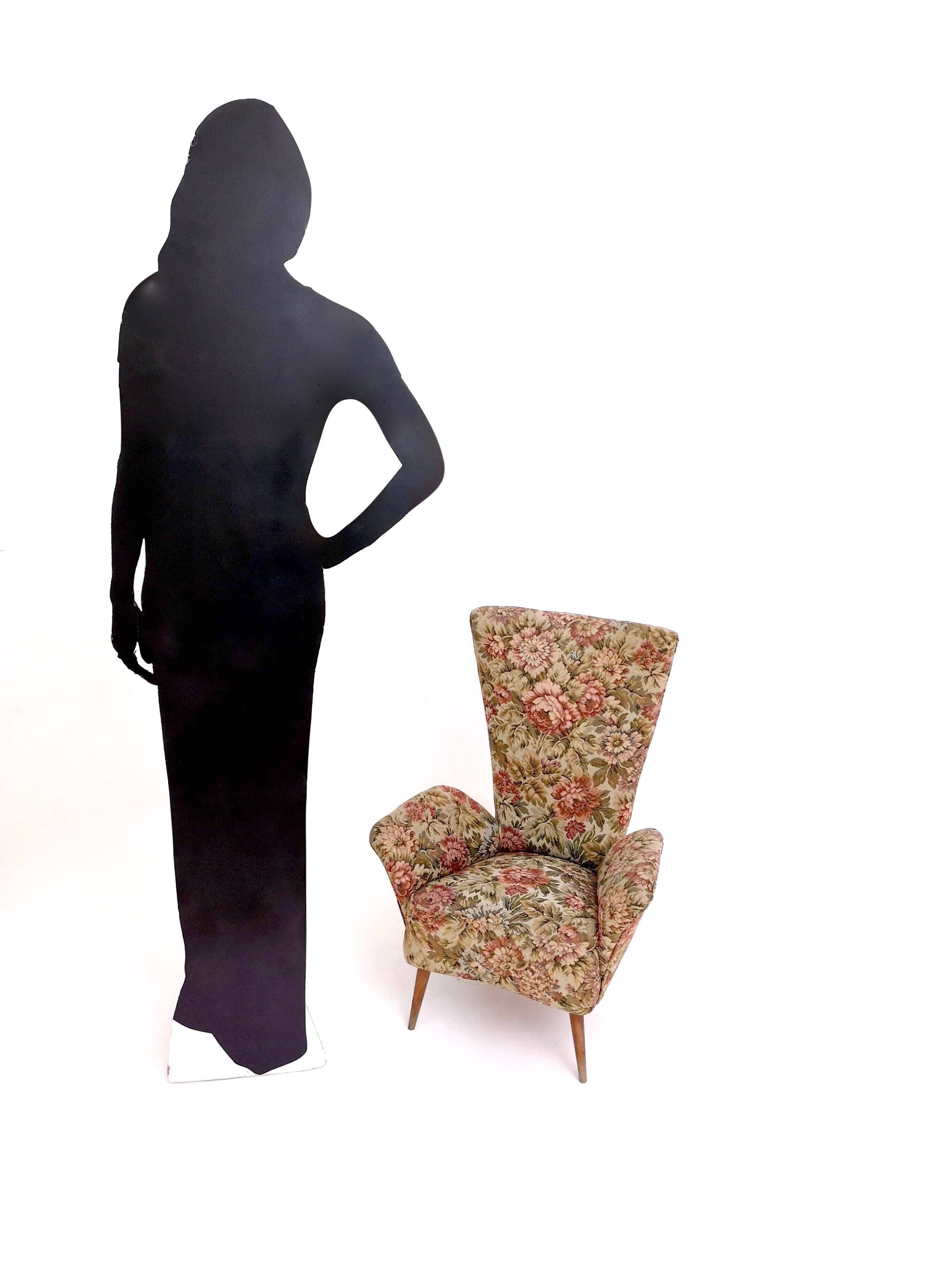 Vintage Floral Fabric Children Armchair with Wooden Legs, Italy